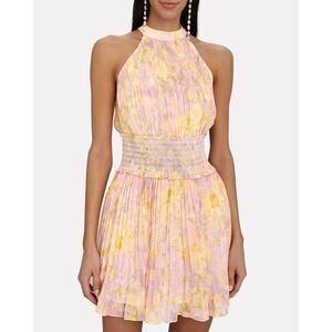 Rococo Sand Faye High Neck Floral Print Pleated Mini Dress Size Large